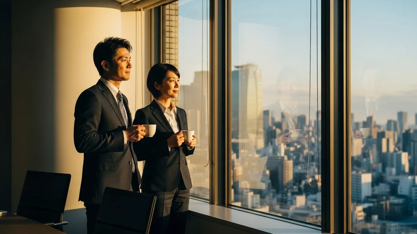 参加者同士がコーヒーを飲みながら交流する様子
