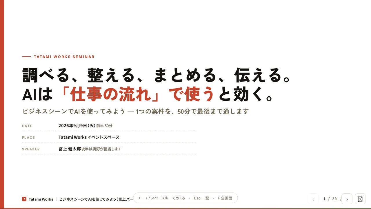 AI業務フローセミナーの表紙スライド